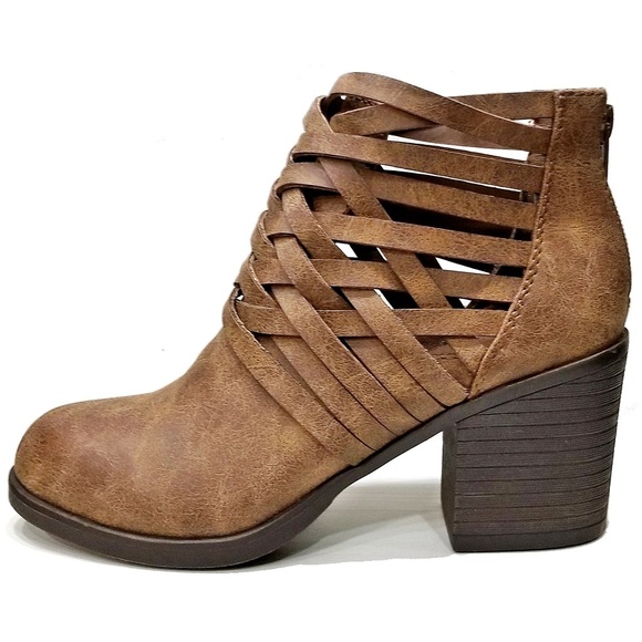 Brown Ankle Boots with Strappy Design - Picture 1 of 7